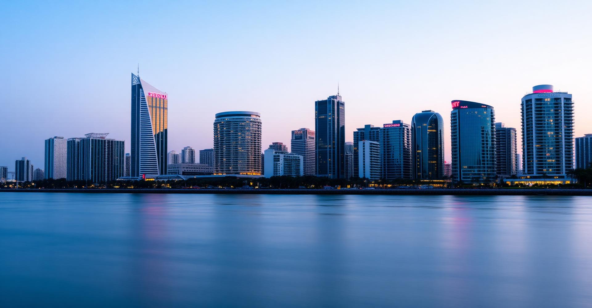 Miami skyline and waterfront towers at blue hour