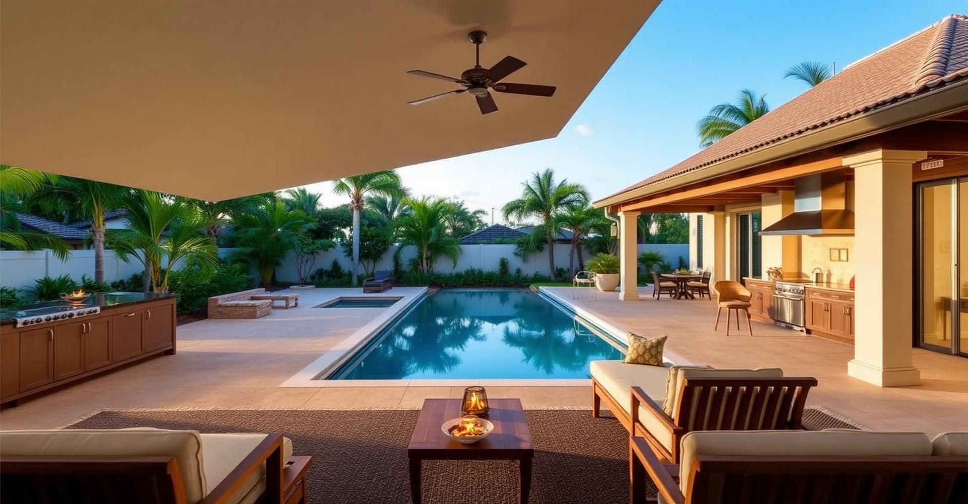 Luxury outdoor living area with infinity pool at a South Florida residence