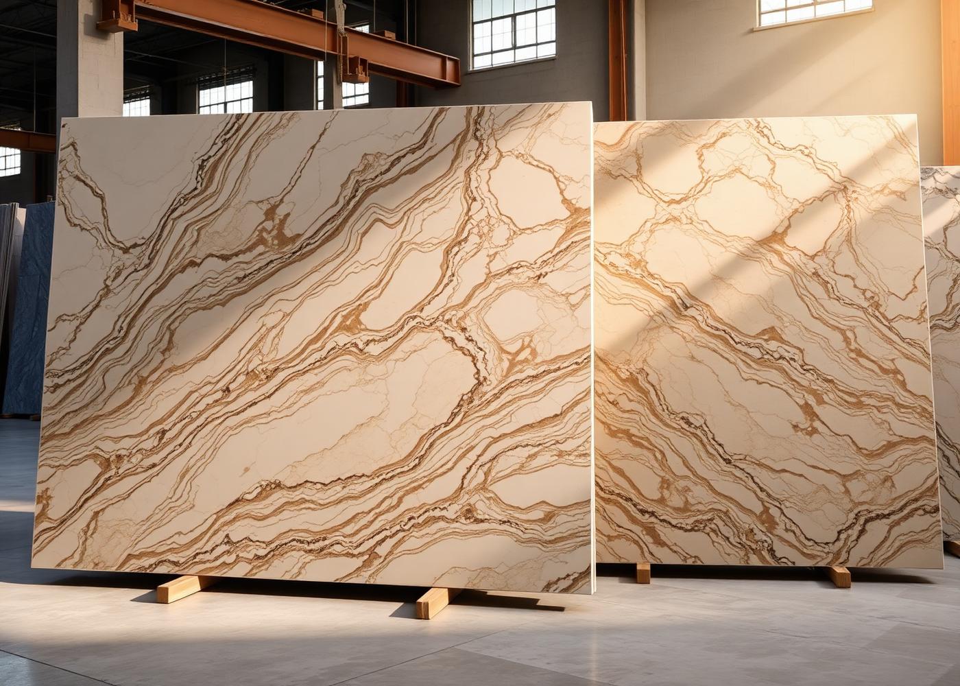 Natural stone slabs being selected at a stone yard