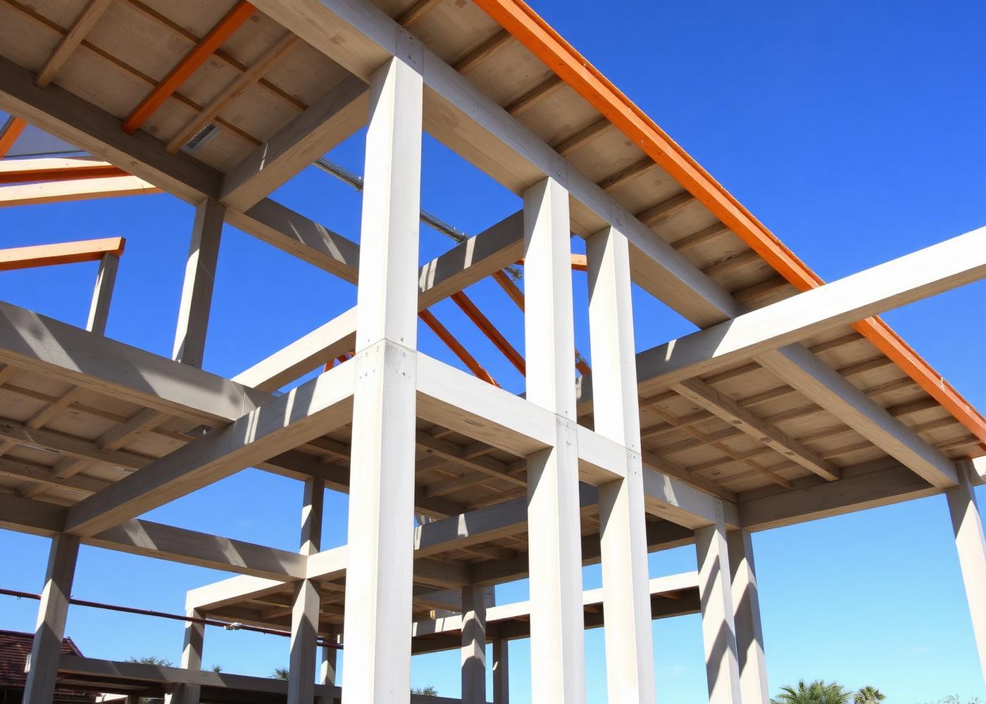 Reinforced concrete structural shell of a custom Florida home under construction