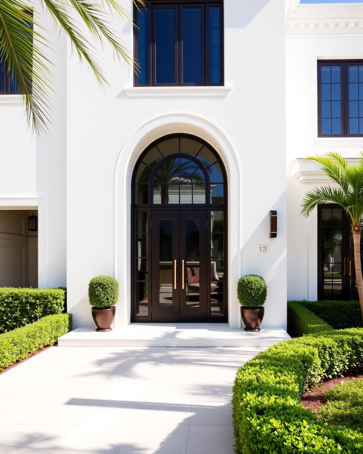 Luxury Palm Beach residence entry with arched bronze doors